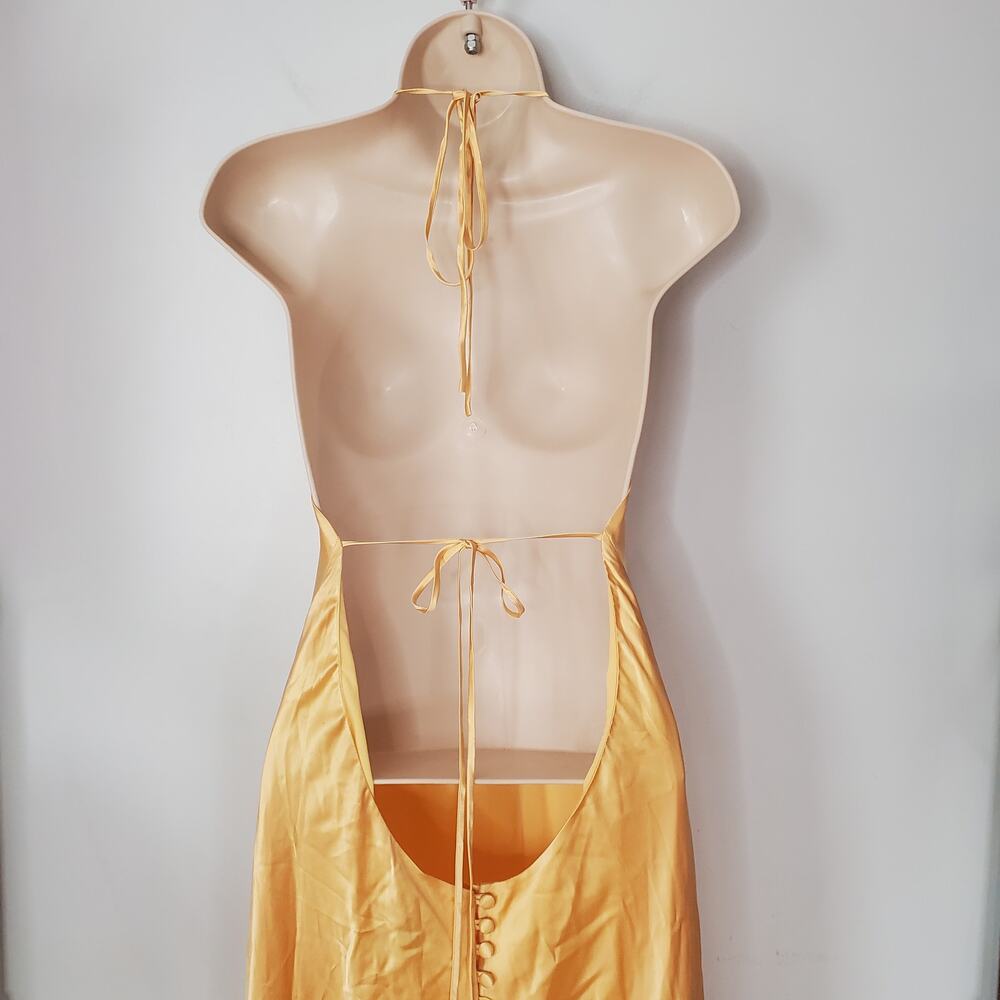 Reformation Jeany Silk Halter Open Back Maxi Dress Sunshine Satin Yellow Size XL - Picture 7 of 15